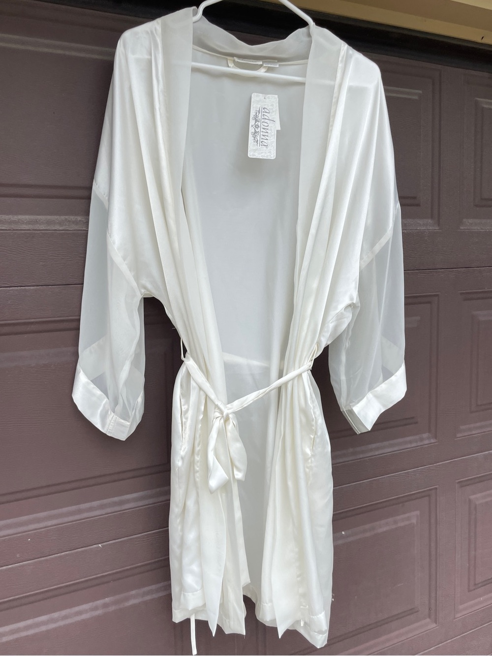 Vintage White Satin Sheer Sleeve Robe